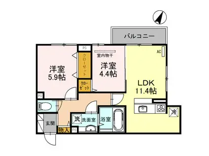 高倉山フラッツ(2LDK/1階)の間取り写真