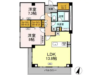 プライムフォレスト百合ヶ丘(2LDK/4階)の間取り写真