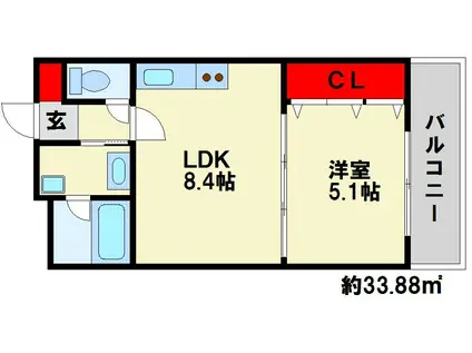シャンクレール光町(1LDK/1階)の間取り写真