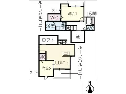 ベルリード松下 北棟(2LDK/2階)の間取り写真