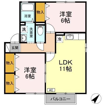 クレスト丸山(2LDK/2階)の間取り写真