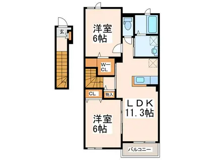 ベルブラウニーI(2LDK/2階)の間取り写真