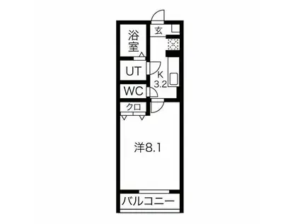 ソワサントセーズ下ノ橋(1K/1階)の間取り写真