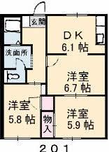 リベラU(3DK/2階)の間取り写真