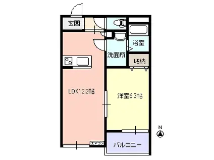 デュランダルM(1LDK/3階)の間取り写真