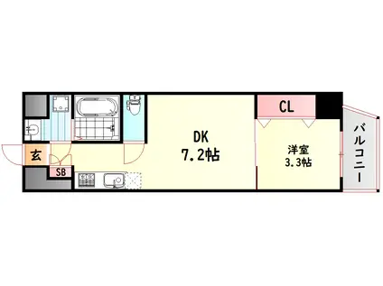 ウィズナスコート九条南(1DK/3階)の間取り写真