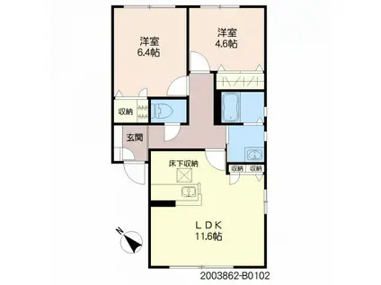 フェリーチェ学研台II B棟(2LDK/1階)の間取り写真