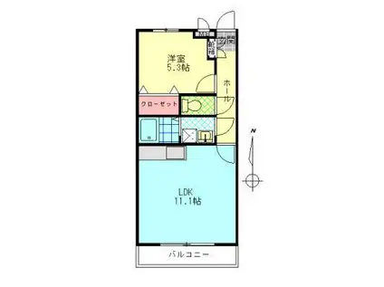 エクシア南春日(1LDK/2階)の間取り写真