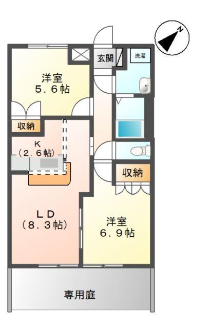 グレイスシャトー(2LDK/1階)の間取り写真