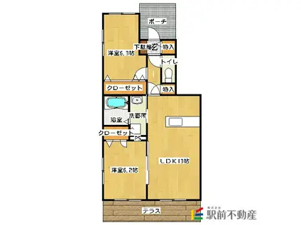 プレリュード(2LDK/1階)の間取り写真