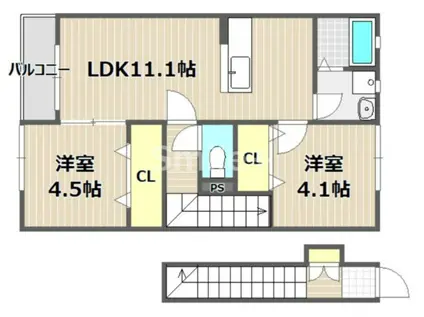 I.S延友 C棟(2LDK/2階)の間取り写真