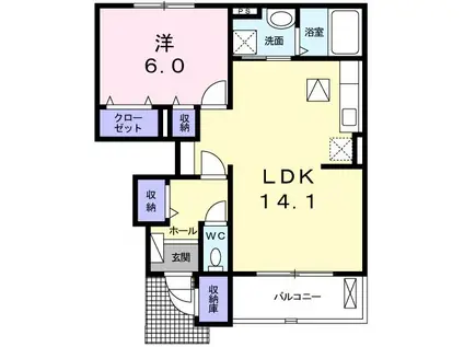 STELLAR II(1LDK/1階)の間取り写真