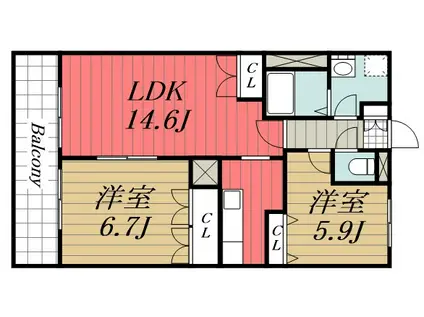 フォレストヴィラII(2LDK/1階)の間取り写真