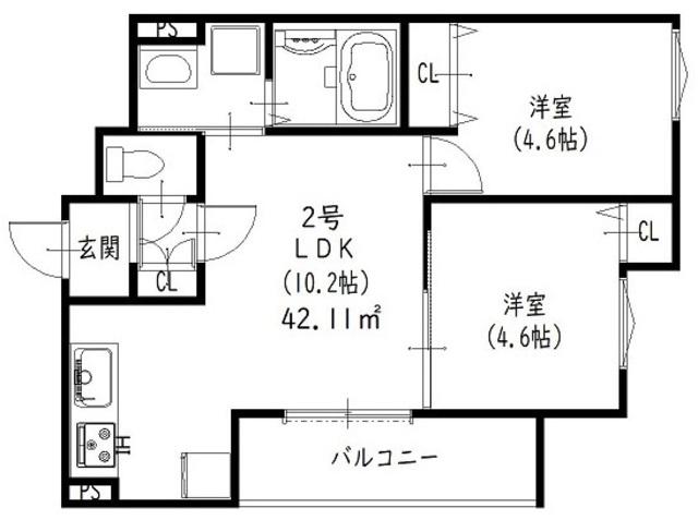 クリエオーレ原町(2LDK/2階)の間取り写真
