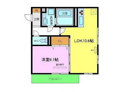 シエロ ベラーノ(1LDK/1階)の間取り写真