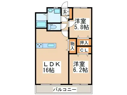 FLORA OMINE(2LDK/4階)の間取り写真