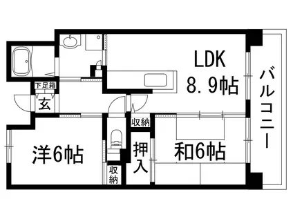 グリーンヒルズ仁川6号棟(2LDK/3階)の間取り写真