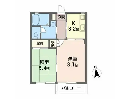 フェアリーハウスB(2K/2階)の間取り写真