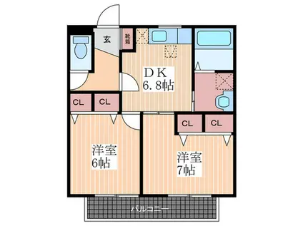 グリーングラス(2DK/1階)の間取り写真