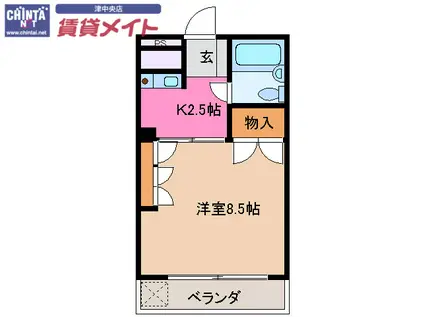 ガーデンビュー(1K/2階)の間取り写真