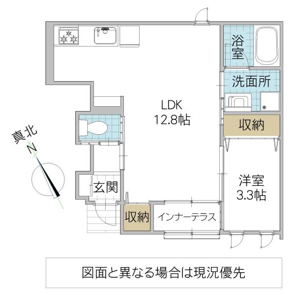 レーガベーネ千波 II A棟(1LDK/1階)の間取り写真