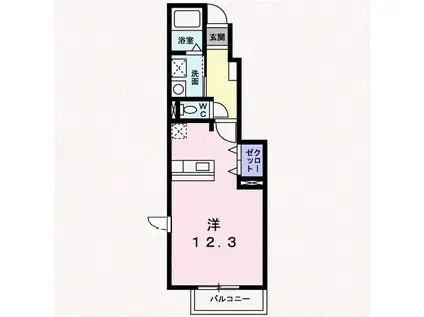 グリーンビレッジB棟(ワンルーム/1階)の間取り写真