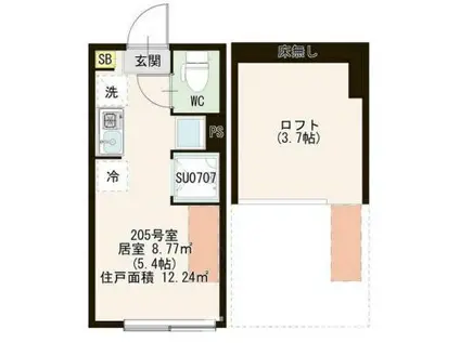 LUKE 徳丸(ワンルーム/2階)の間取り写真