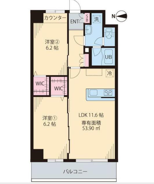 コルザKII(2LDK/6階)の間取り写真