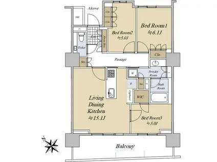 HARUMI FLAGSUN VILLAGE B棟(3LDK/2階)の間取り写真