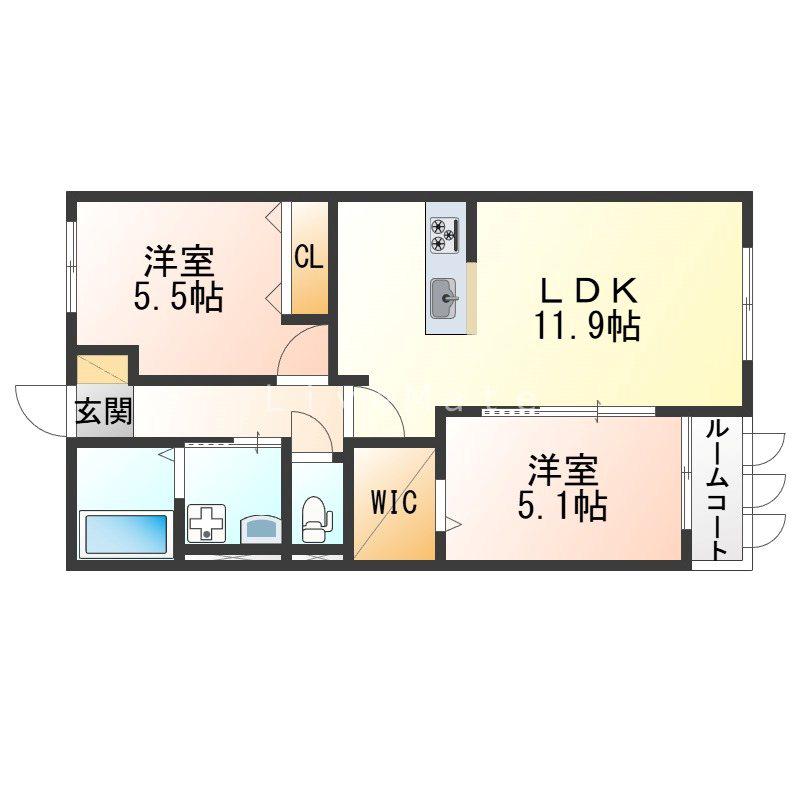 アズーロ垂水I(2LDK/2階)の間取り写真