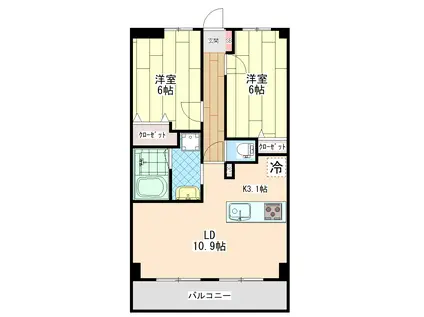 フェンテ ヴァレー(2LDK/2階)の間取り写真
