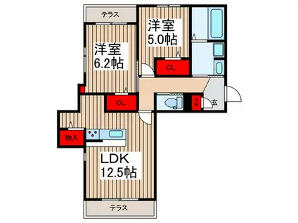 川口市戸塚3丁目 PJ(2LDK/3階)の間取り写真