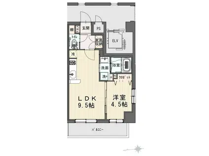 東亜レジデンス(1LDK/2階)の間取り写真