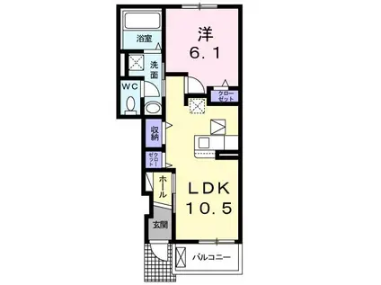 ウイングコートI(1LDK/1階)の間取り写真