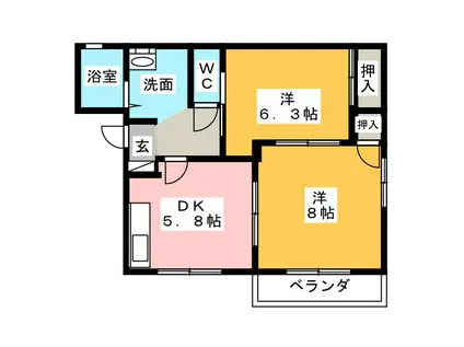 クレインハウス90 B(2DK/2階)の間取り写真