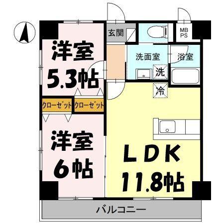 FREESIA(2LDK/3階)の間取り写真