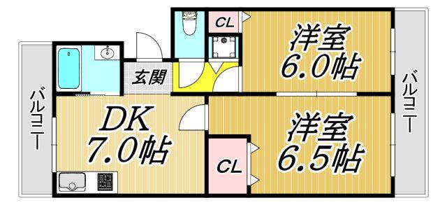 セビーヌ武庫之荘1番館(2LDK/4階)の間取り写真