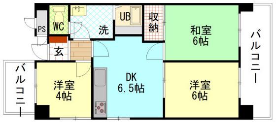 コーポ延寿荘(3DK/5階)の間取り写真