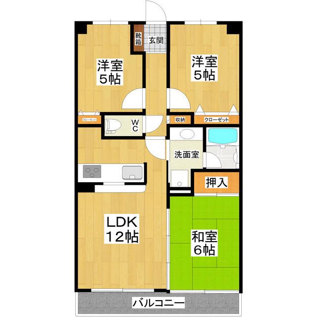 フォルテコート土浦207(3LDK/2階)の間取り写真