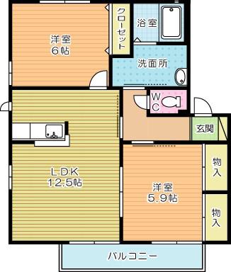 アコール II棟(2LDK/1階)の間取り写真
