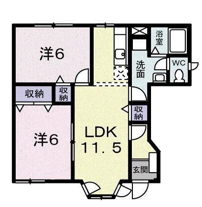 クレセント新町II(2LDK/1階)の間取り写真