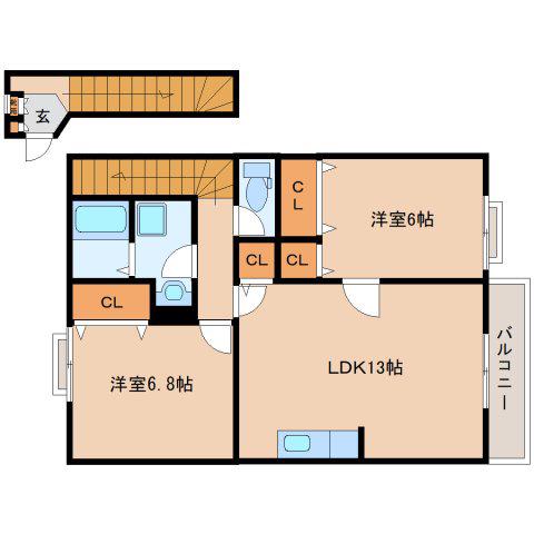 コンファーム王寺(2LDK/2階)の間取り写真