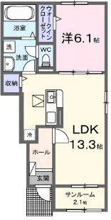 ロードクロジット(1LDK/1階)の間取り写真