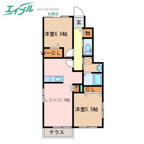 HILLS-T(2LDK/1階)の間取り写真