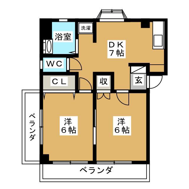 幸レジデンス(2DK/2階)の間取り写真