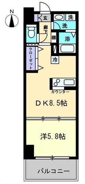 ファインスクエア錦町(1DK/4階)の間取り写真