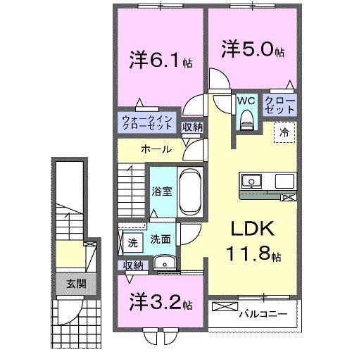 岩切アパート(3LDK/2階)の間取り写真