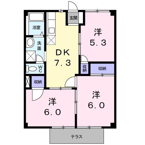 タウン松山I(3DK/1階)の間取り写真