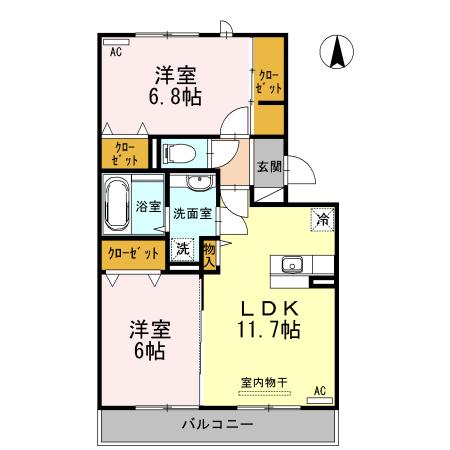 プランドール.I III(2LDK/3階)の間取り写真