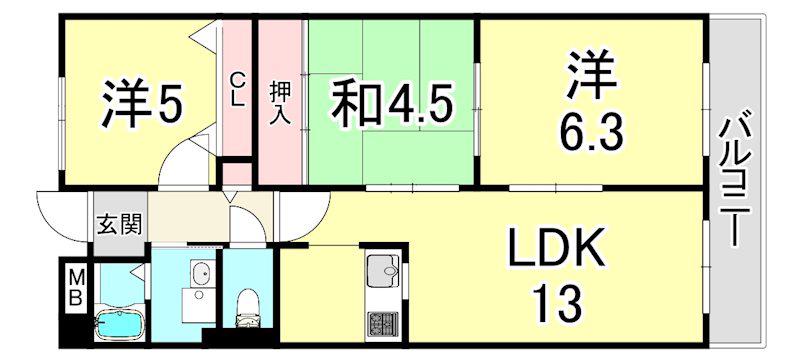 フローラルコート橘(3LDK/2階)の間取り写真